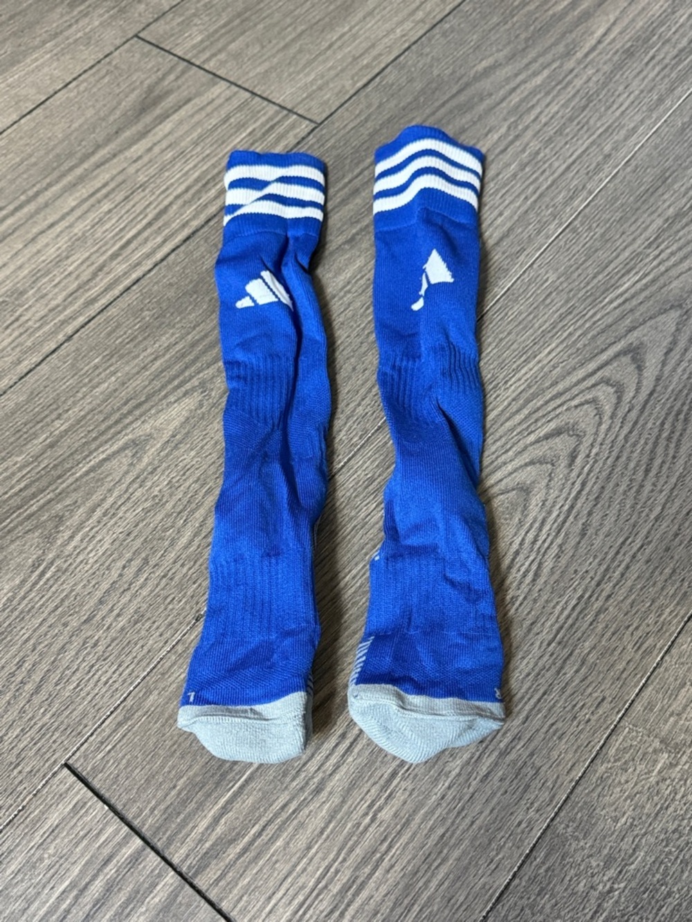 adidas Blue Athletic Kids Soccer Socks with White Stripes
